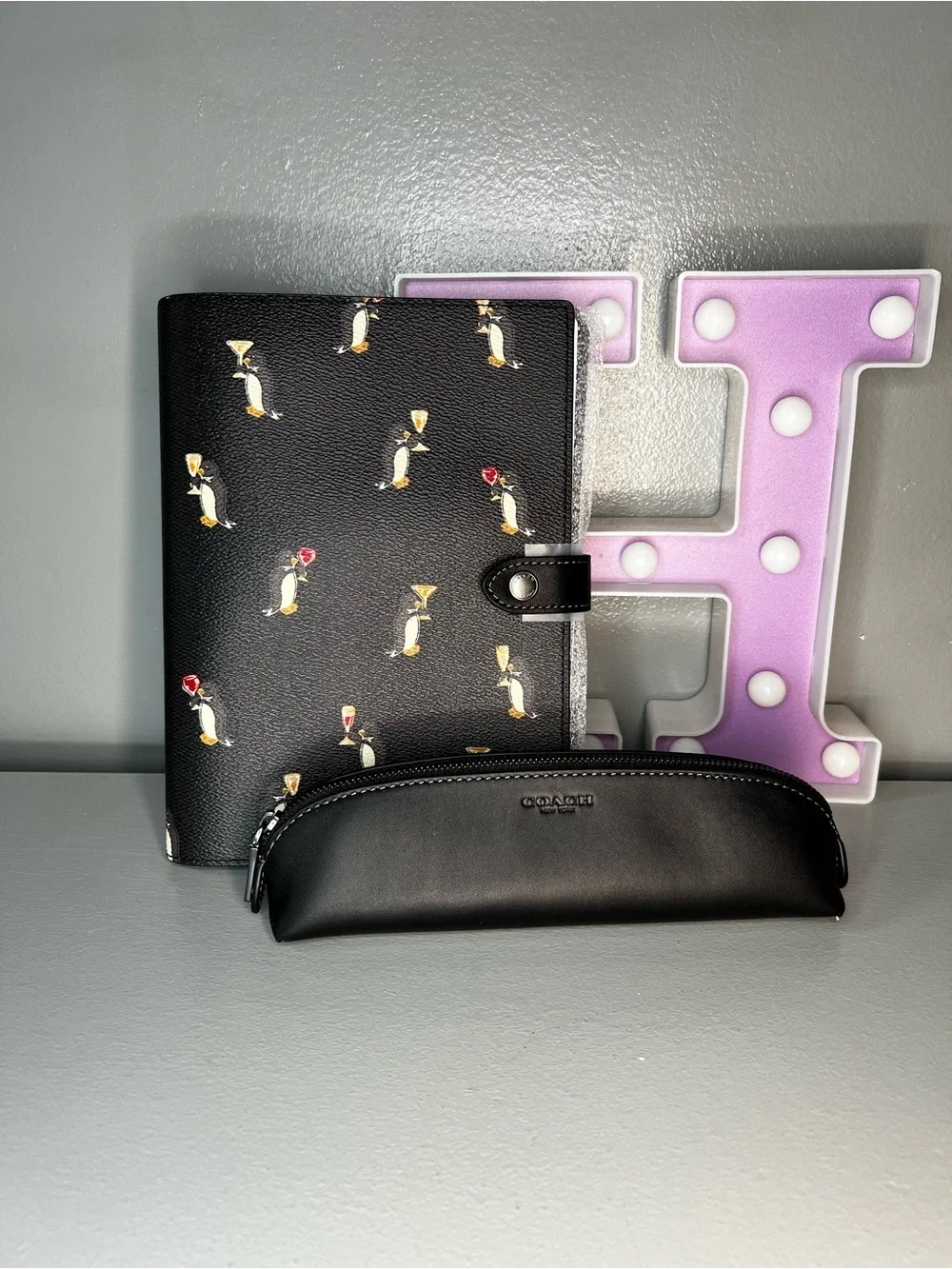 Coach Boxed Notebook And Pencil Case Set With Penguin Print